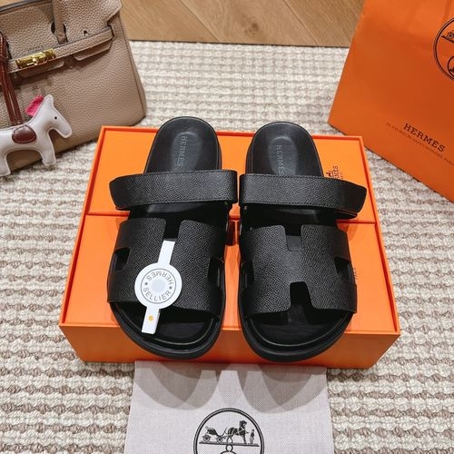 Hermes Genuine Leather Comfort Slippers