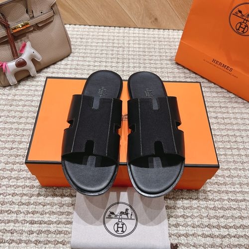 Hermes Genuine Leather Slides Sheepskin Lining Rubber Outsole