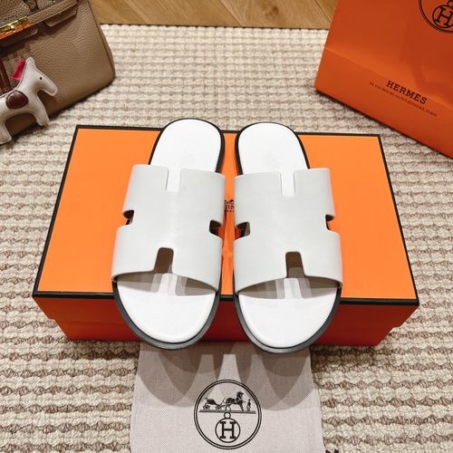 Hermes Genuine Leather Slides Sheepskin Lining Rubber Outsole