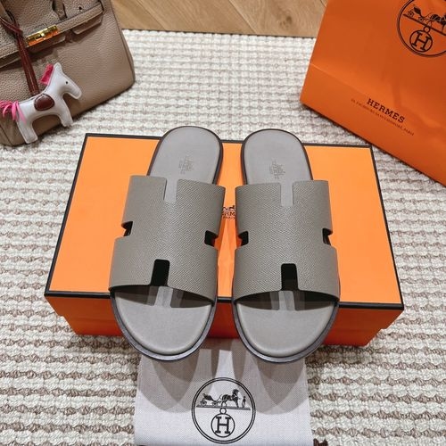 Hermes Genuine Leather Slides Sheepskin Lining Rubber Outsole
