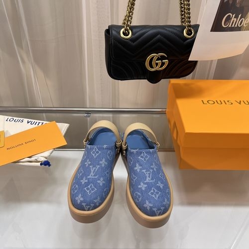 Louis Vuitton LV Aspen Platform Clogs With Printed Denim Upper