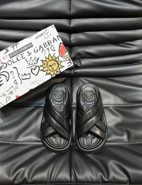 Dolce & Gabbana DG Genuine Leather Slide Sandals