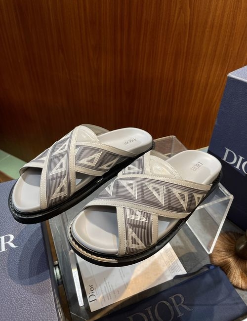Christian Dior CD Slides Sandals Cowhide Oblique Printed Non-slip Soles