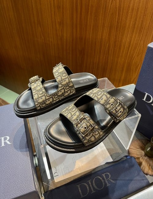 Christian Dior CD Slides Sandals Cowhide Oblique Printed Non-slip Soles