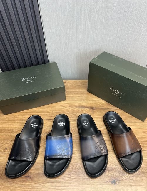 Berluti Leather Slip-On Sandals