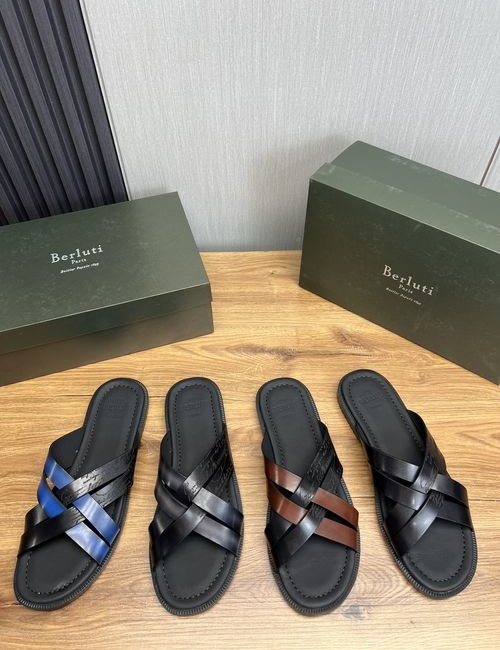 Berluti Leather Slip-On Sandals
