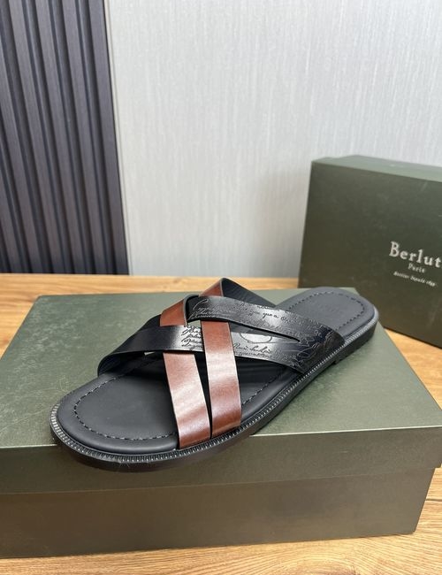 Berluti Leather Slip-On Sandals