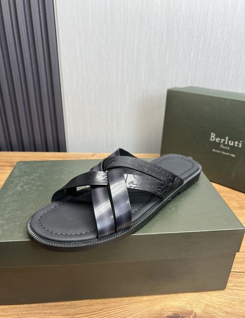 Berluti Leather Slip-On Sandals