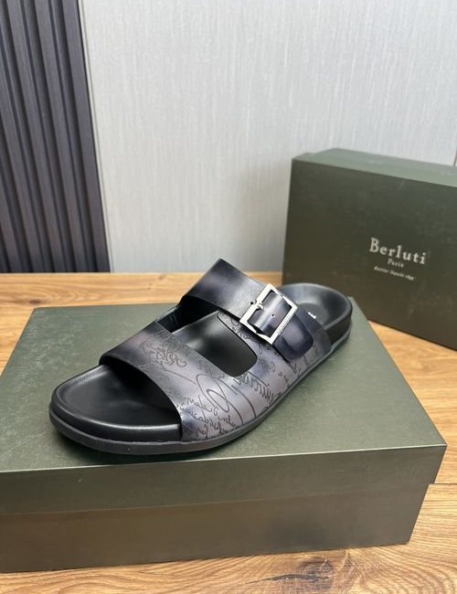 Berluti Leather Slip-On Sandals