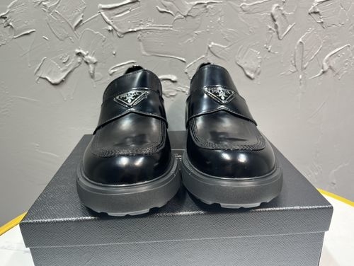 Prada Lace-up Derby Glossy Leather Loafers