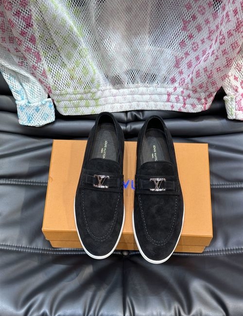 Louis Vuitton LV Estate Suede Leather Loafers With Letter Accent
