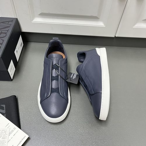 Zegna Secondskin Triple Stitch Light Sneakers In Blue