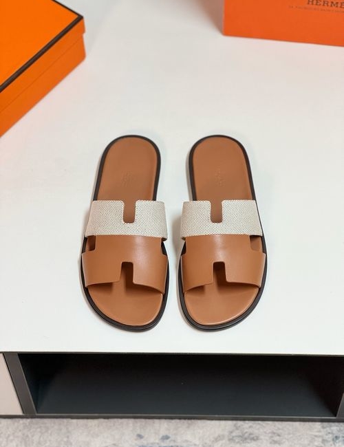 Hermes H Slides With Leather Upper Leather Sole