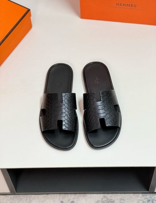 Hermes H Slides With Leather Upper Leather Sole