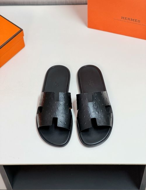 Hermes H Slides With Leather Upper Leather Sole