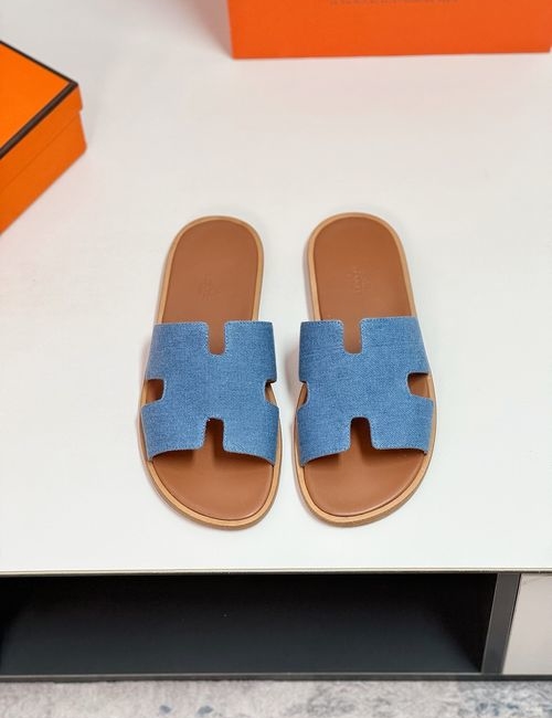 Hermes H Slides With Leather Upper Leather Sole
