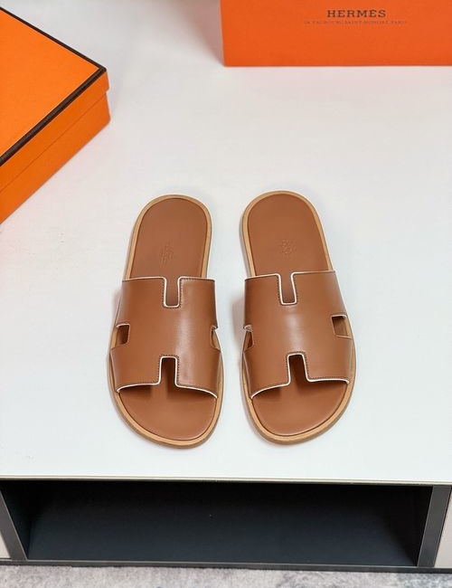Hermes H Slides With Leather Upper Leather Sole