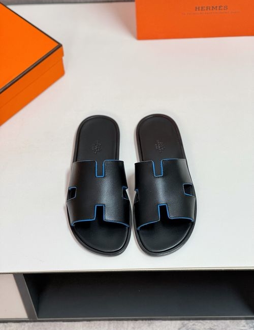Hermes H Slides With Leather Upper Leather Sole