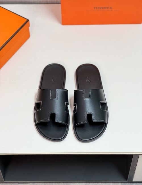 Hermes H Slides With Leather Upper Leather Sole