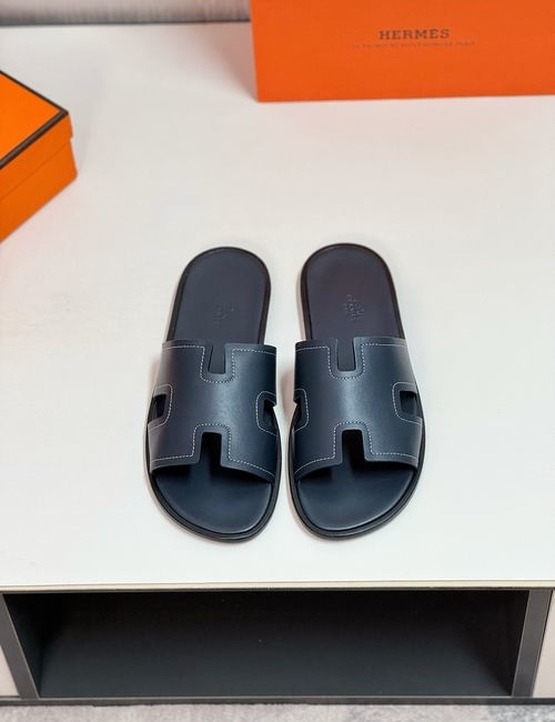 Hermes H Slides With Leather Upper Leather Sole