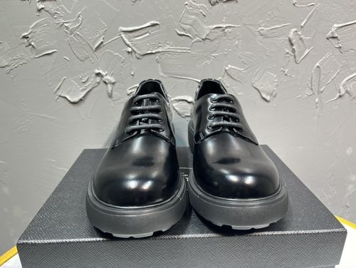 Prada Lace-up Derby Glossy Leather Loafers