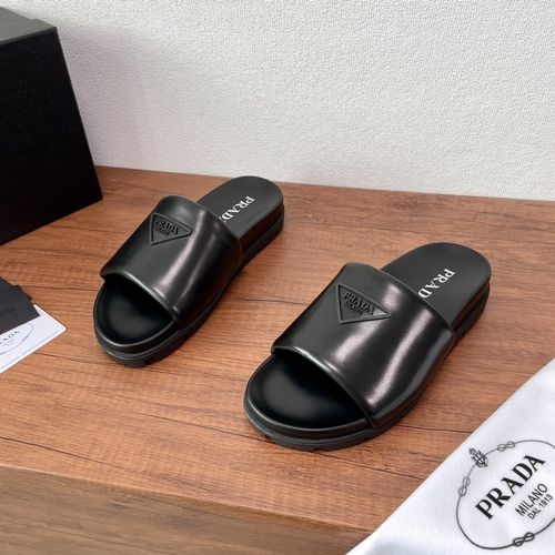 Prada Lambskin Slide Sandals With Rubber Sole