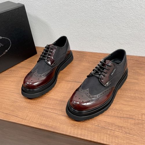 Prada Brogue Leather Fabric Derby Shoes