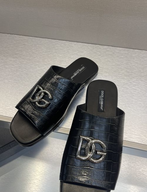 Dolce & Gabbana DG Calfskin Slides With Logo
