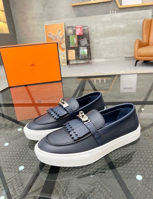 Hermes Leather Slip-On Casual Shoes With Comfort Sole