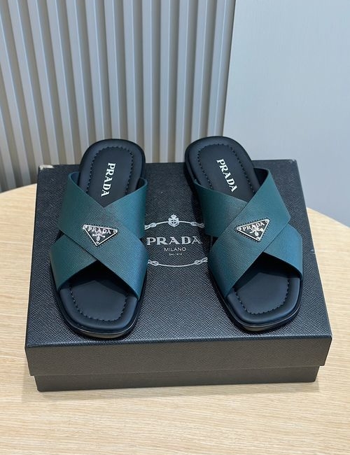 Prada Saffiano Leather Slip-on Slippers