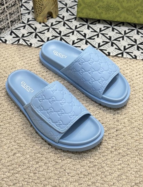 Gucci Leather Slippers With Velcro, Color Block Design