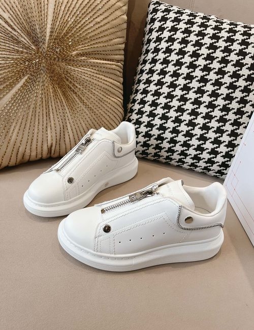McQueen Silver Zipper Tail Leather Sneakers