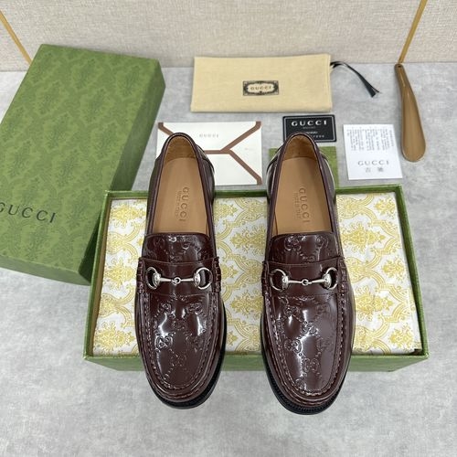 Gucci Metal G Buckle Loafers Burnished Leather Upper
