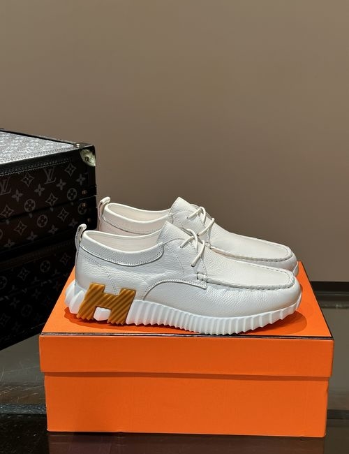 Hermes New Style Lace-Up Sneakers, Premium Leather, Comfortable