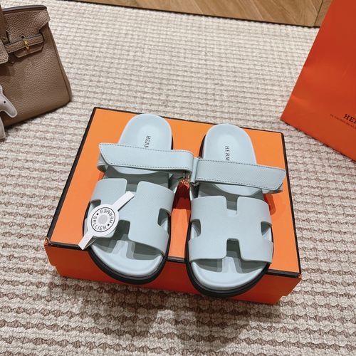 Hermes Genuine Leather Slip-on Slippers