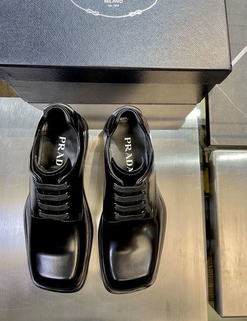 Prada Patent Leather Square Toe Leather Shoes