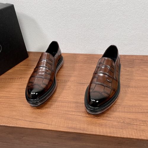 Prada Brown Pebbled Leather Loafers