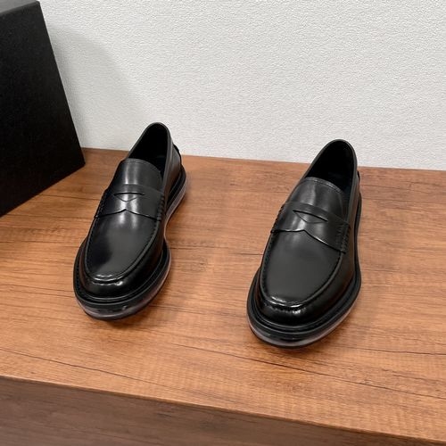 Prada Waxed Leather Penny Loafer Shoes