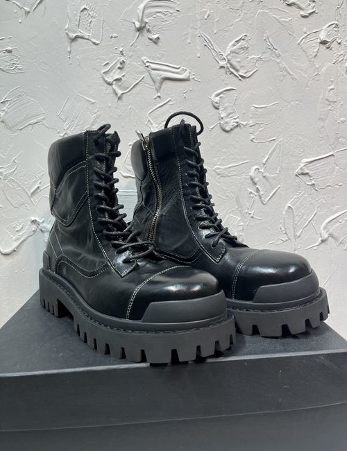 Balenciaga Washed Distressed Derby Boots Horsehide Outsole