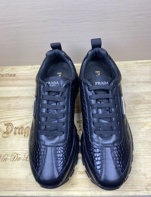Prada Sneakers Cowhide Upper Rubber Sole Embossed Logo