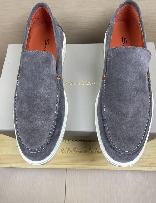 Santoni Suede Leather Loafers With Rubber Outsole
