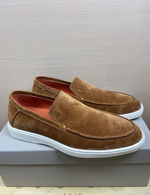 Santoni Suede Loafers Leather Insole Rubber Sole