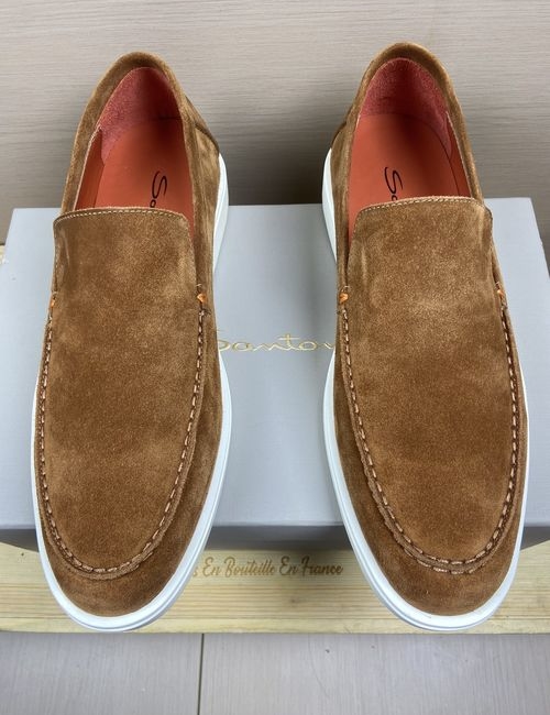 Santoni Suede Leather Loafers With Rubber Outsole