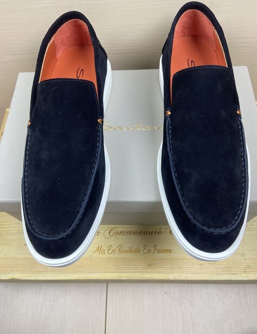 Santoni Suede Leather Loafers With Rubber Outsole