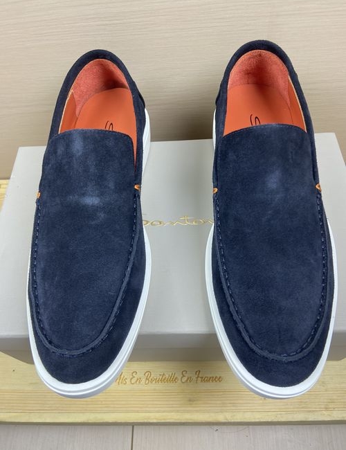 Santoni Suede Leather Loafers With Rubber Outsole