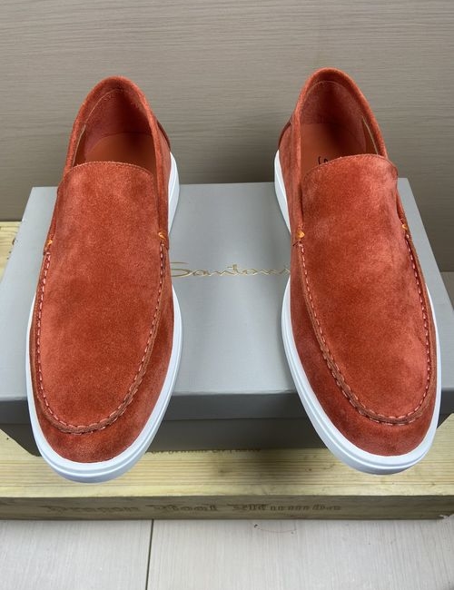 Santoni Suede Leather Loafers With Rubber Outsole