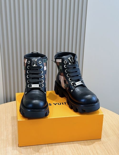 Louis Vuitton LV Checker Combat Boots With Calfskin Rubber Outsole