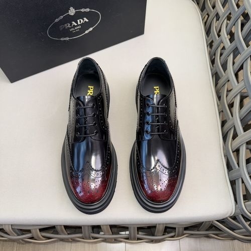 Prada Brogue Carved Leather Derby Shoes