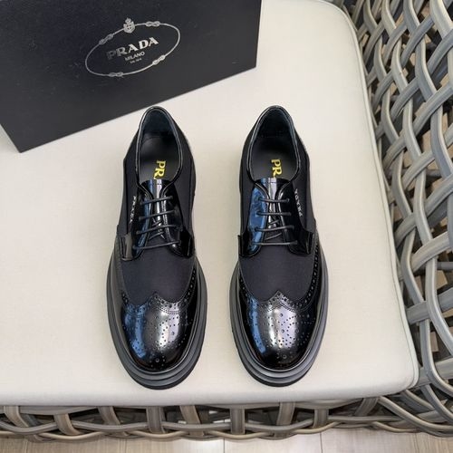 Prada Brogue Carved Leather Derby Shoes