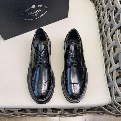 Prada Brogue Carved Leather Derby Shoes